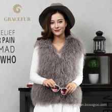 Delicate texture woman real mongolian fur vest